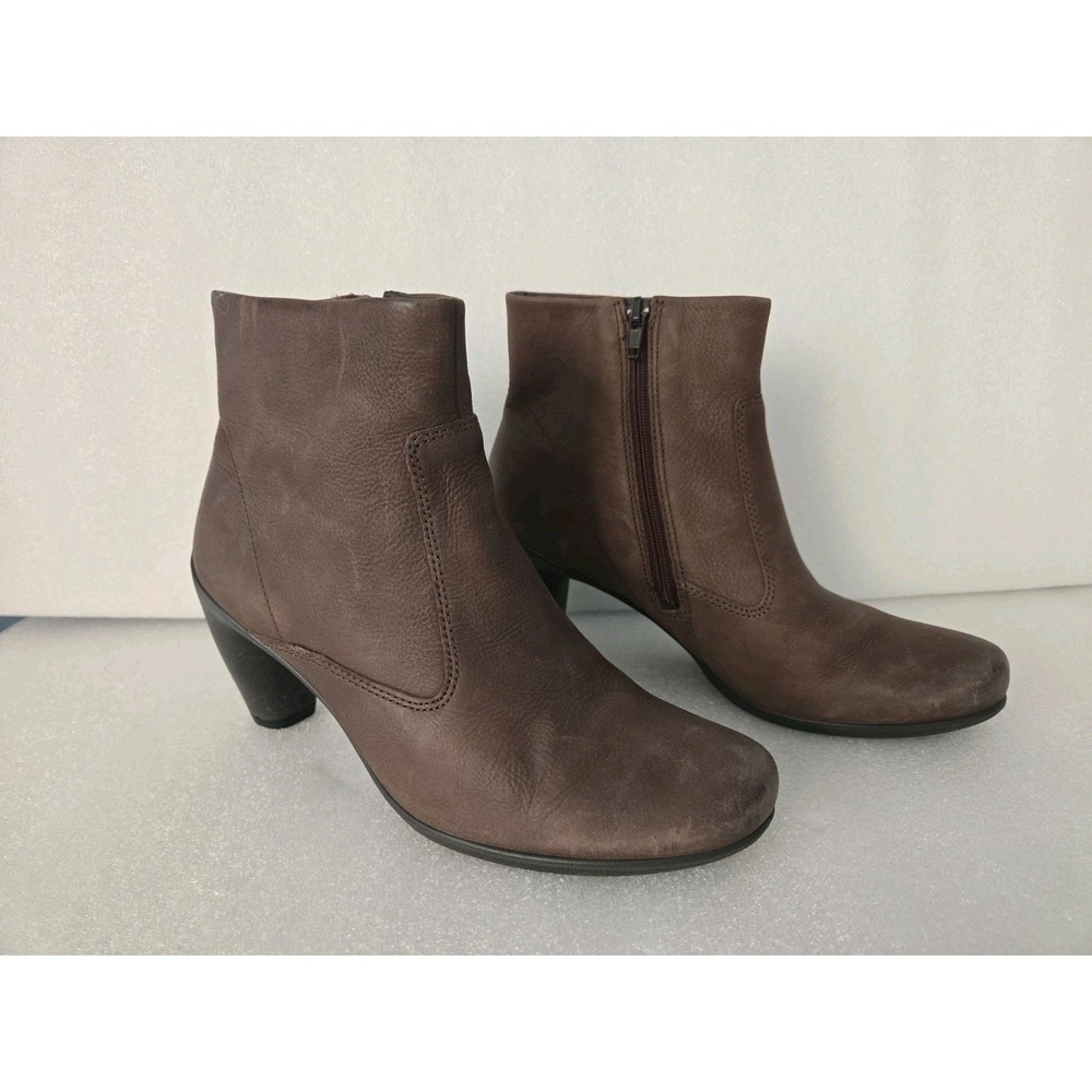 ECCO EUR 39 US 8.5M Brown‎ Nubuck Cone Heel Zipper Ankle Boots